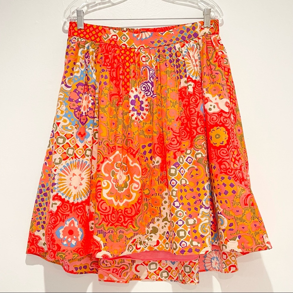 J. Crew Pleated A-line Skirt in Hot Pink with Floral Design Size 10